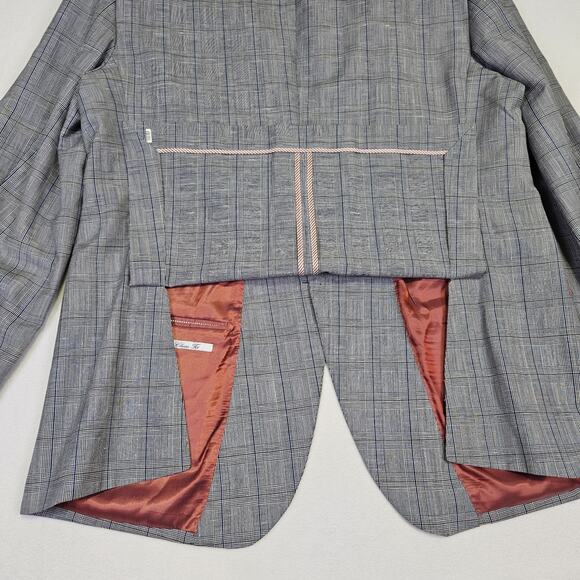 Charles Tyrwhitt Windowpane Unstructured Blazer Mens 46R Linen Sport Coat Plaid - Picture 9 of 16
